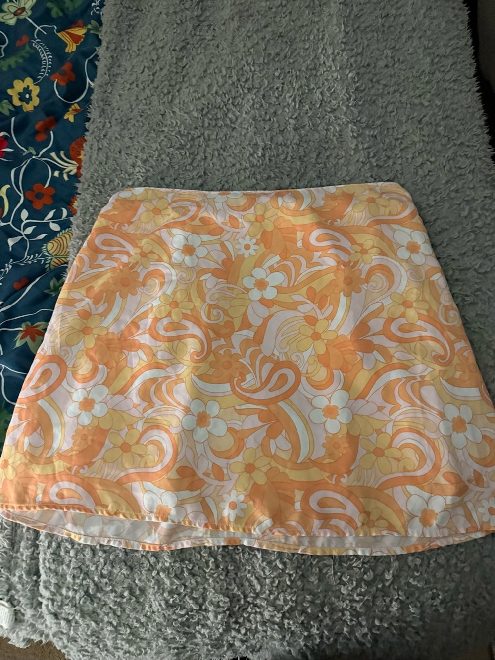 Hollister Orange and Cream Floral Swirl Mini Skirt